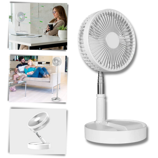 Wireless Foldable Fan | Adjustable Height Fan - USB Rechargeable and Ultra-Quiet Cooling Solution