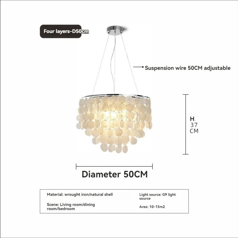 Seashell Pendant Chandelier Light Fixture - Coastal Decor for Living Room & Dining Room