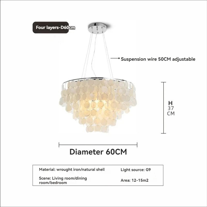 Seashell Pendant Chandelier Light Fixture - Coastal Decor for Living Room & Dining Room