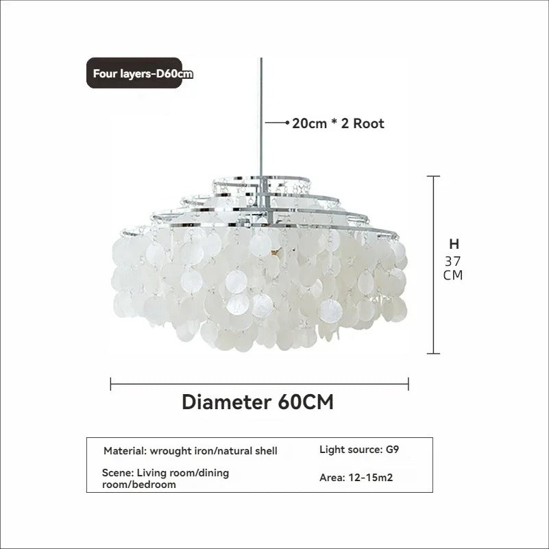 Seashell Pendant Chandelier Light Fixture - Coastal Decor for Living Room & Dining Room