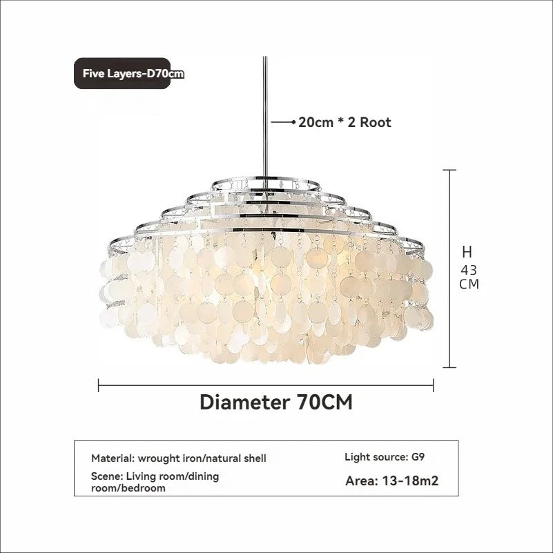 Seashell Pendant Chandelier Light Fixture - Coastal Decor for Living Room & Dining Room