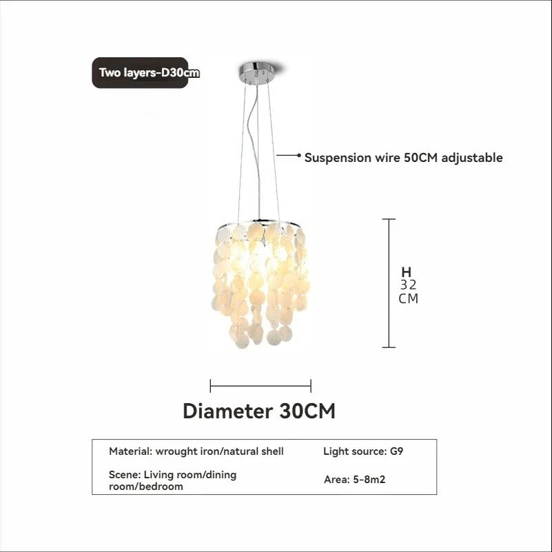 Seashell Pendant Chandelier Light Fixture - Coastal Decor for Living Room & Dining Room