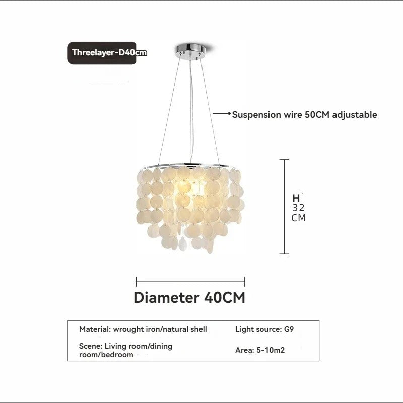 Seashell Pendant Chandelier Light Fixture - Coastal Decor for Living Room & Dining Room