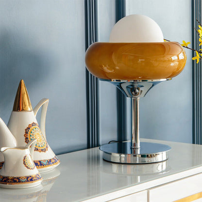 Vintage Bauhaus Yellow Glass Table Lamp for Living Room & Bedroom Lighting