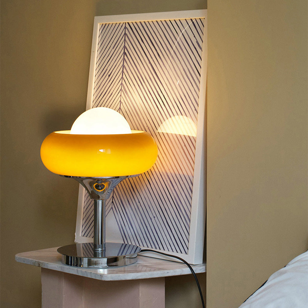 Vintage Bauhaus Yellow Glass Table Lamp for Living Room & Bedroom Lighting
