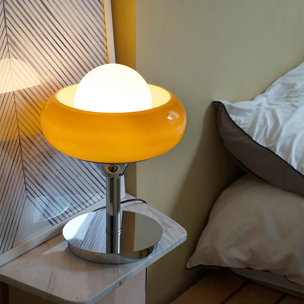 Vintage Bauhaus Yellow Glass Table Lamp for Living Room & Bedroom Lighting