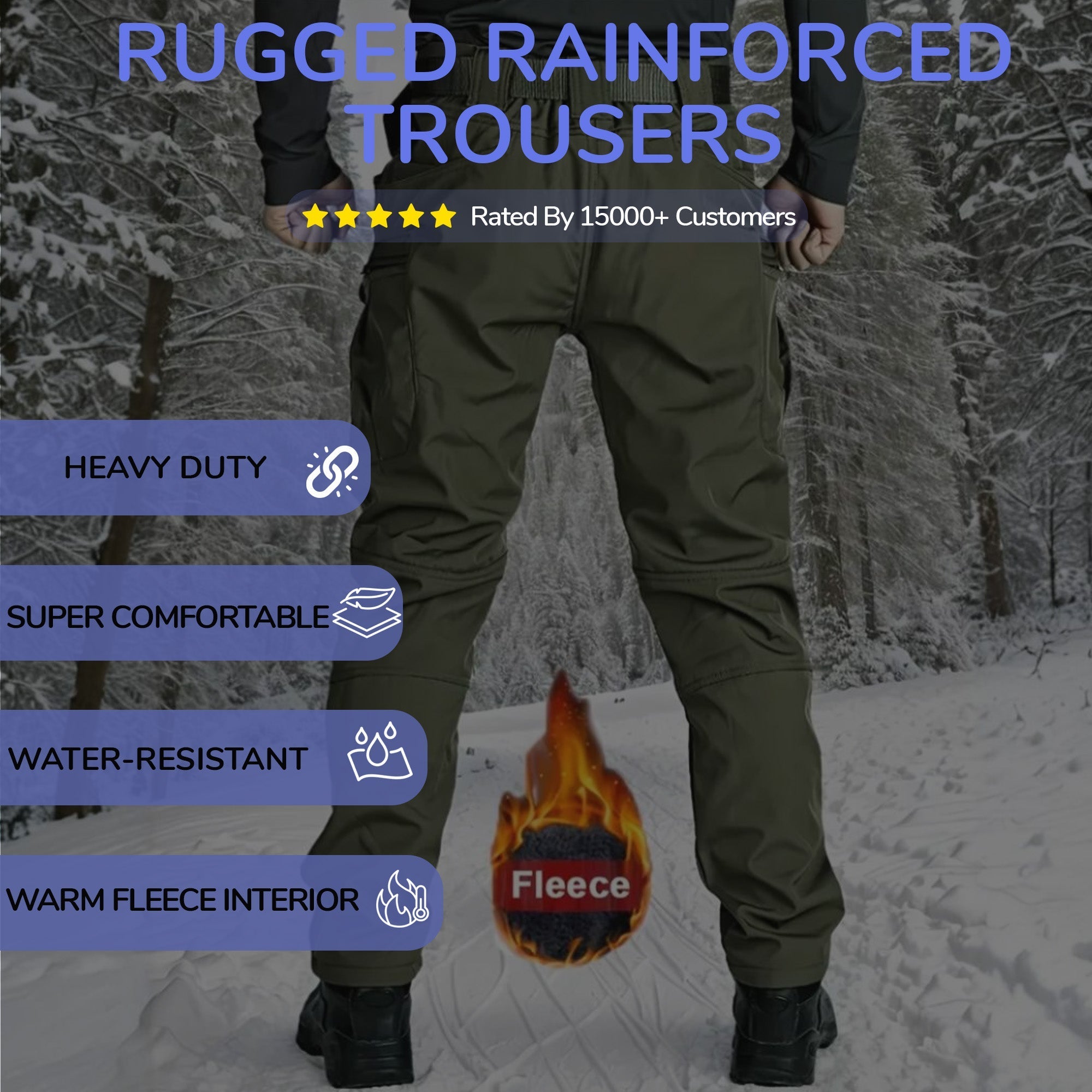 Waterproof Tactical Fleeced Lined Trousers | 10 Pockets, Reinforced Knees & Ideal for Outdoor Work and Sports