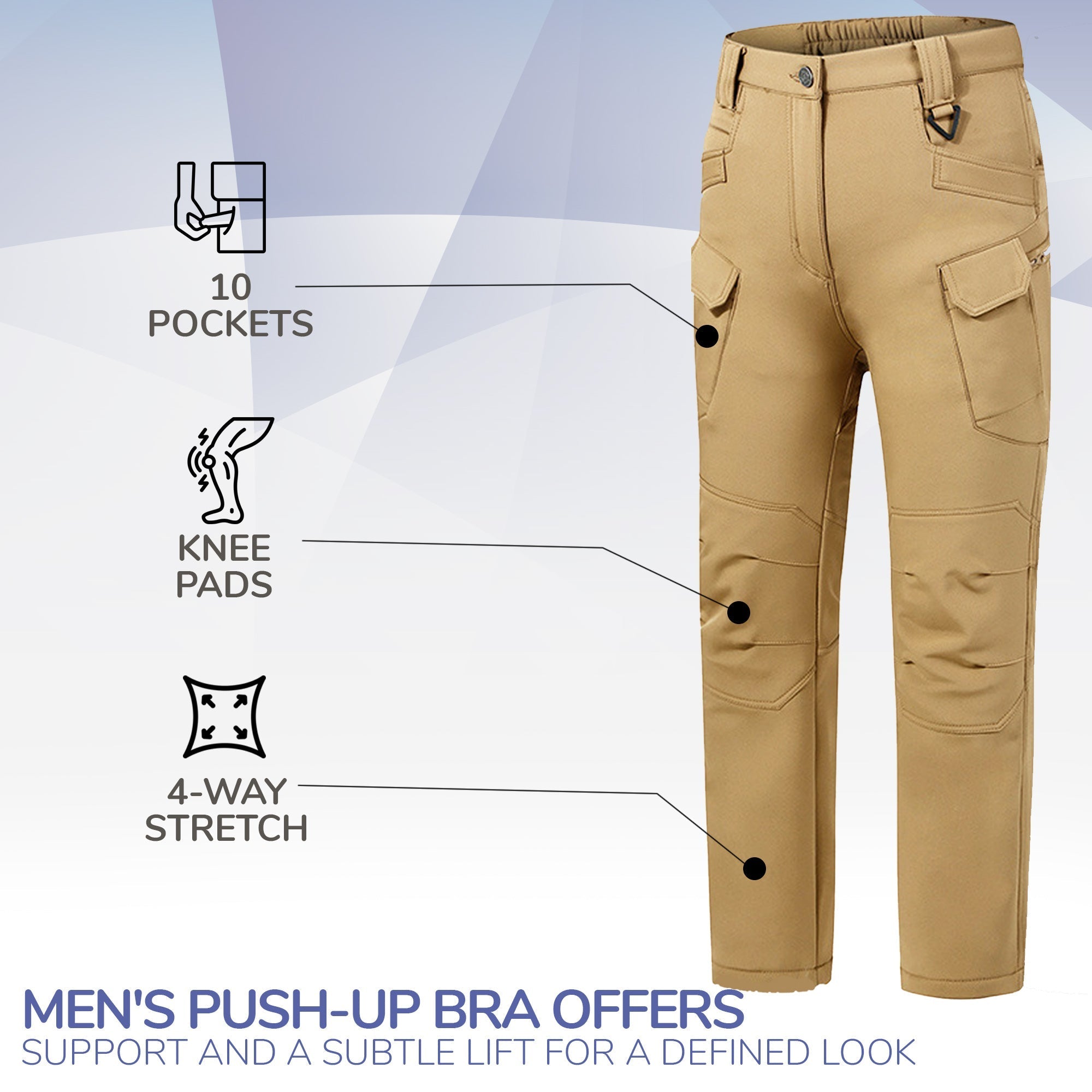 Waterproof Tactical Fleeced Lined Trousers | 10 Pockets, Reinforced Knees & Ideal for Outdoor Work and Sports