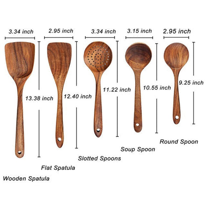 Wooden Kitchen Utensils Set - Teak Wood Cooking Utensils and Spoons for Stylish Kitchens, Best Wooden Kitchen Utensils