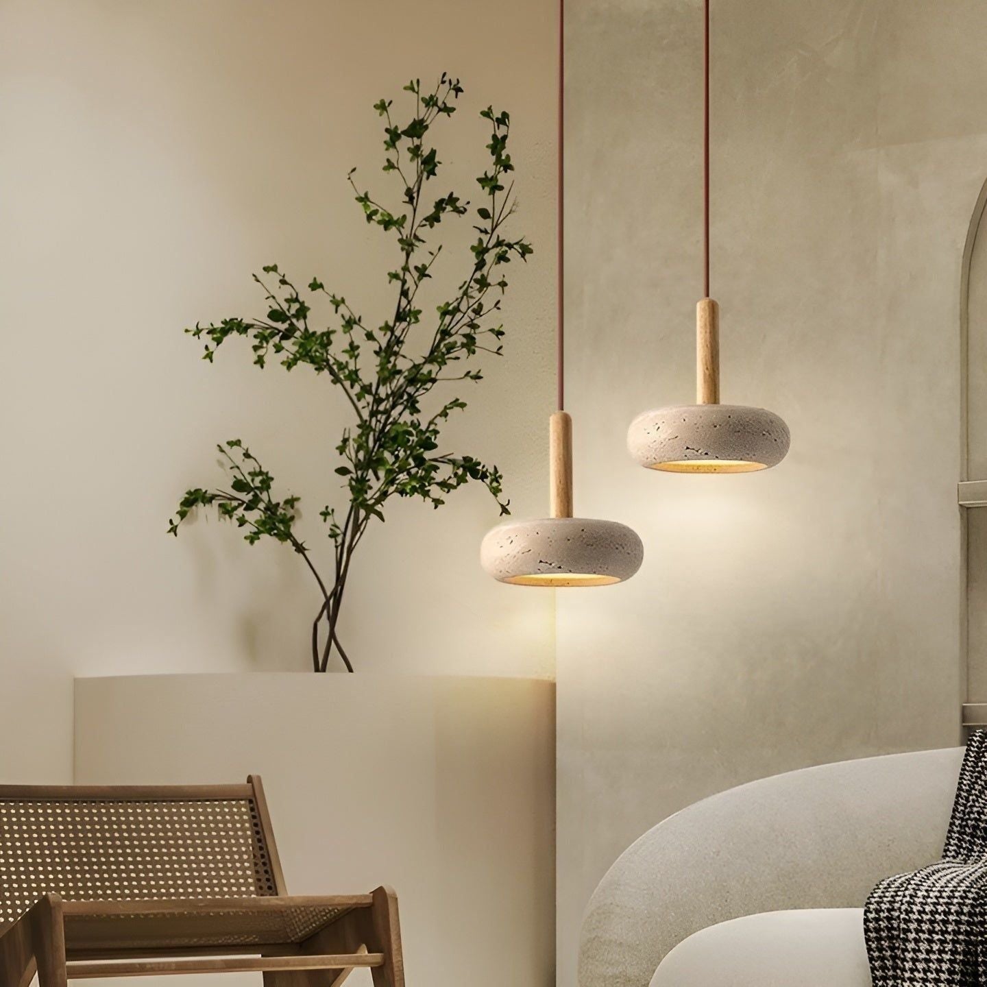LED Wabi Sabi Japanese Ceiling Light - Retro Stone Fixture for Modern Home Decor & Ambient Lighting