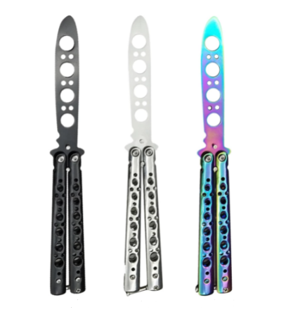 Butterfly in Knife Stainless Steel Blade NO Sharp Metal Handle with Wooden Acrylic 3 Styles High Quality
