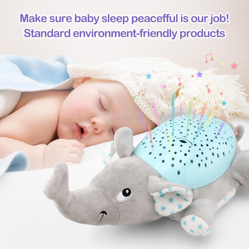 Baby Sleep LED Lighting Stuffed Animal Led Night Lamp Plush Toys With Music & Stars Projector Light