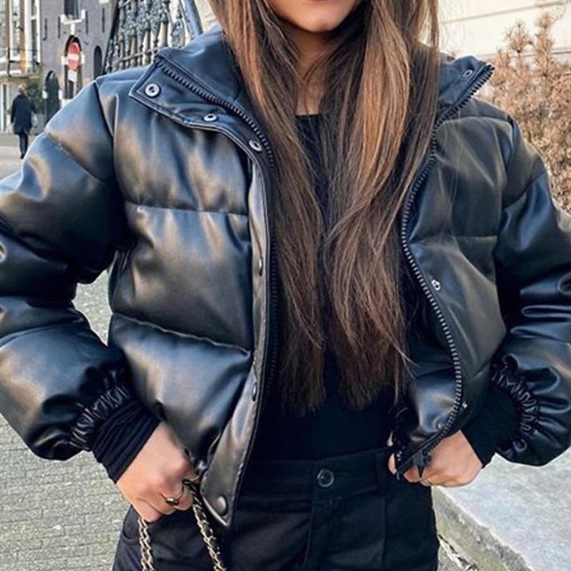 Winter Woman Leather Super Puff Jacket