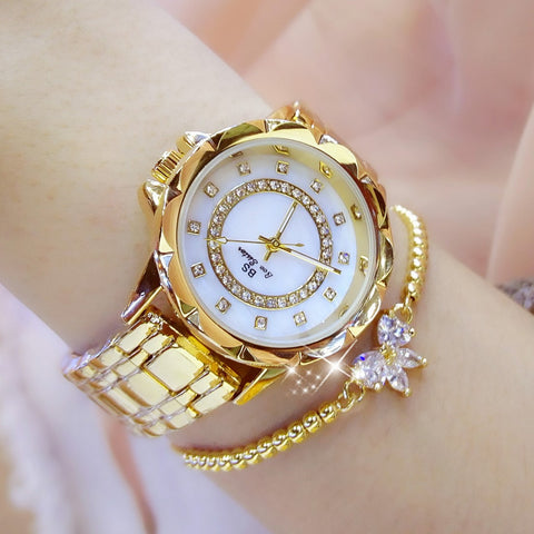 Luxury Gold Watch Women & Bracelet Diamond Gold Watch Ladies Rose Gold Watch
