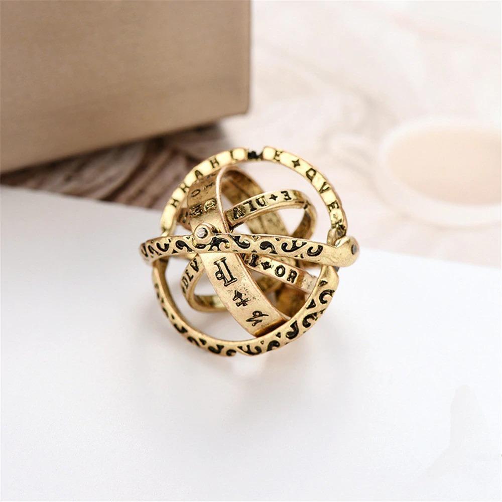 Astronomical Sterling Silver Vintage Armillary Sphere Foldable Zodiac Ring, 7 / Vintage Silver