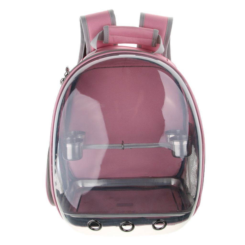 Clear Cover Parrot Bird Carrier Backpack with Stainless Steel Perch Stand & Feeder - Balma Home