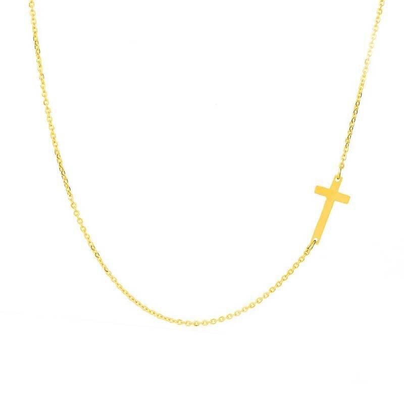 Sideways Curved Cross Pendant Necklace in Sterling Silver