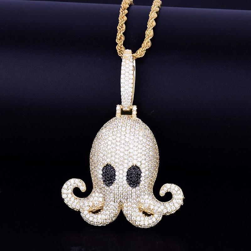 Octopus Pendant Chain Micro Pave Zircon Animal Iced Out Necklace
