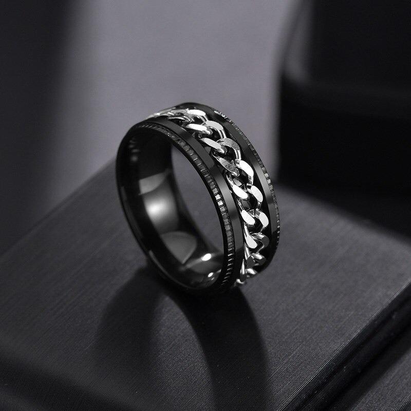 Men's Multiple Black Diamonds Gold Plated Titanium Wedding Ring