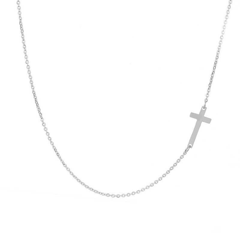 Sideways Curved Cross Pendant Necklace in Sterling Silver