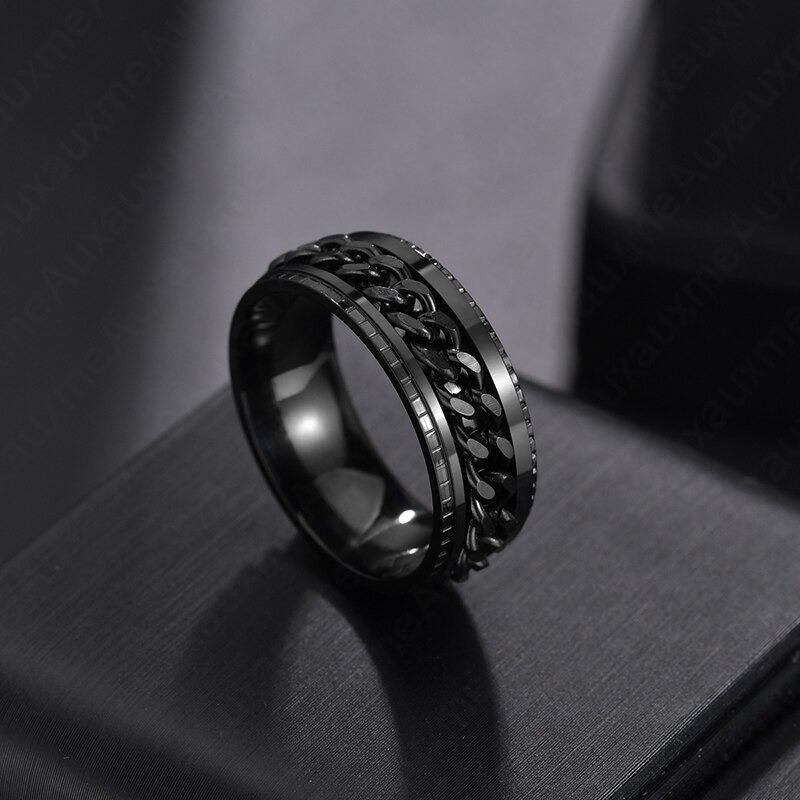 Men's Multiple Black Diamonds Gold Plated Titanium Wedding Ring